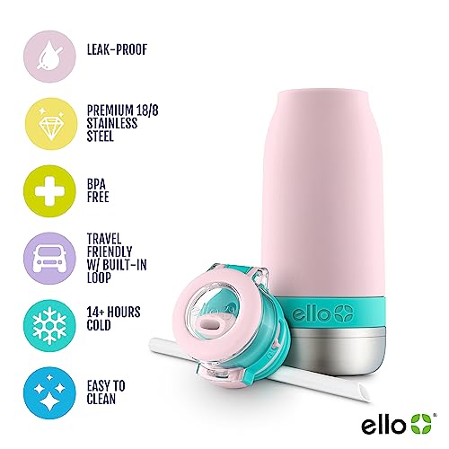 Ello Emma 14oz Vacuum Insulated Stainless Steel Kids Water Bottle with Straw and Built-in Carrying Handle and Leak-Proof L...