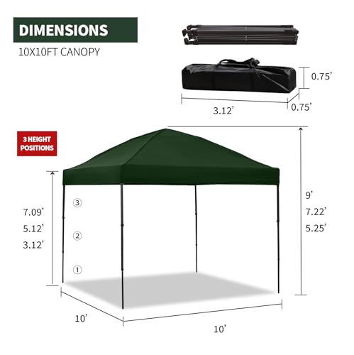 10x10 Pop Up Canopy Tent with 2 Sidewalls, Easy Up Canopy Outdoor Party Sun Shade Tent Portable Gazebo for Beach Camping E...