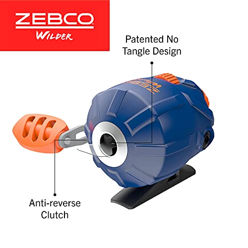 Zebco Wilder Fishing Reel and Rod Combo, 4'3" Durable Fiberglass Rod with Built-In Carabiner, Patented No-Tangle Reel, Pr...