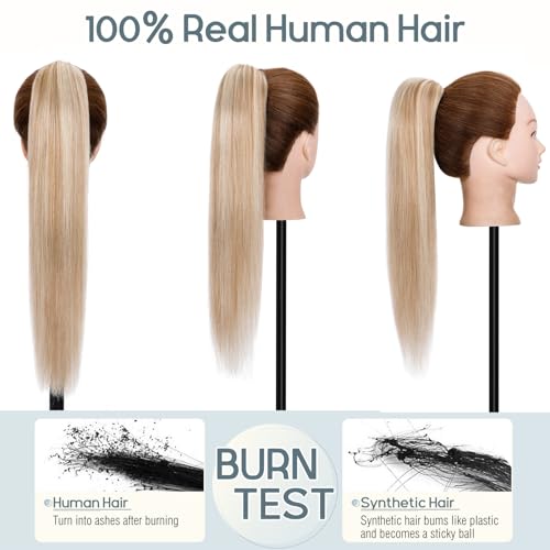 Rich Choices Claw Clip Ponytail Extension Human Hair Real Hair Ponytail Balayage Golden Brown Highlighted Bleach Blonde 16 Inch 105g One Piece Clip In Long Ponytail Hair Extension For Women #12P613