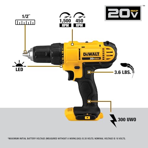 DEWALT 20V MAX Cordless Drill and Impact Driver, Power Tool Combo Kit , Includes 2 Batteries, Charger and Bag (DCK240C2)