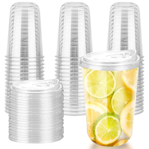 16oz Disposable Stemless Glasses With Strawless Sip Lids,PET Disposable Drinking Cups,Clear Plastic Wine Glasses for Parti...