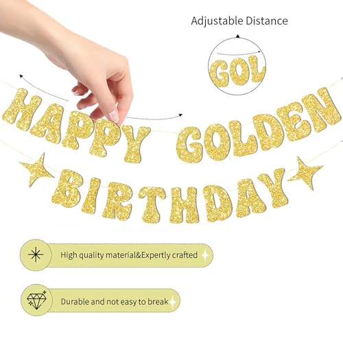 JNXCYQ Gold Happy Birthday Banner or Happy Birthday Sign for Golden Bday Party Decorations,Golden Girls Bday Decorations-G...