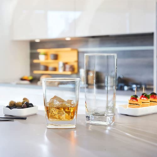 Collins Everyday Drinking Glasses Set of 16 Drinkware Kitchen Glasses for Cocktail, Iced Coffee, Beer, Ice Tea, Wine, Whis...