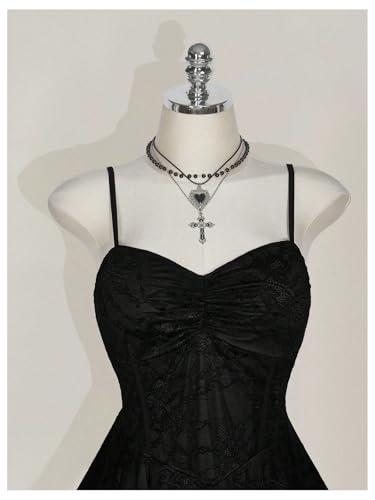 BEAUDRM Women's Plus Size Y2k Floral Gothic Dress Mesh Lace Goth A Line Mini Dresses Grunge Ruched Short Cami Sundress