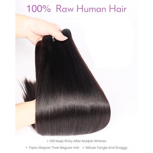 Arabella 15A Raw Straight Bundles Human Hair Natural Black Hair Bundles 100% Raw Vietnamese Human Hair,Three Times the Lifespan 20 Inch