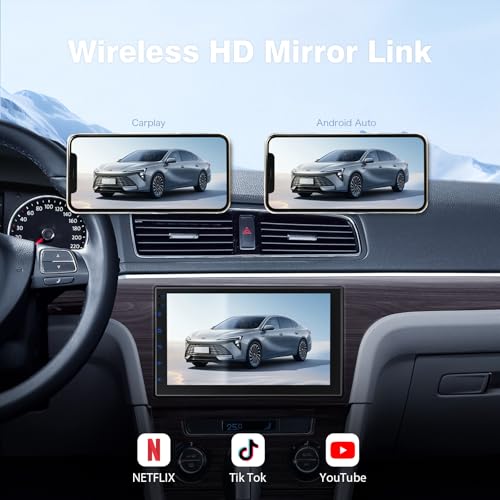 Haudio 7" Double Din Car Stereo with Wireless Apple CarPlay & Android Auto, Touch Screen Bluetooth Car Radio, GPS Navigati...