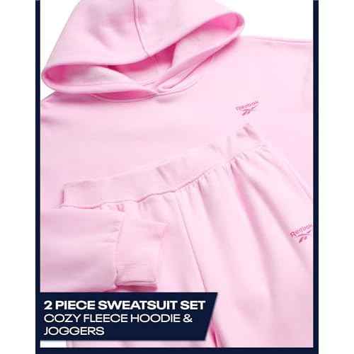 Reebok Girls Sweatsuit Set - 2 Piece Soft Long Sleeve Hoodie Sweatshirt and Sweatpants for Girls - Athletic Sweatsuit, Size 12, Pink