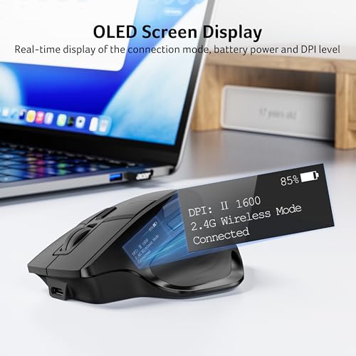 acer Wireless Mouse for Laptop, Bluetooth Computer Mouse for 4 Devices(2.4Ghz+BT 5.2+Wired), OLED Screen Ergonomic Recharg...