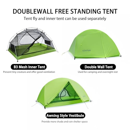 CANTUO 2 Person Backpacking Tent 3 Season Camping Tent Ultralight Waterproof Windproof Easy Set Up for Outdoor Hiking Cycling