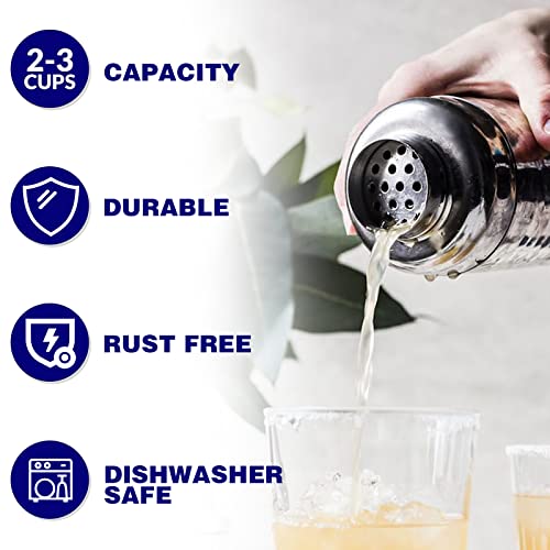 Large 24oz Cocktail Shaker Set, Stainless Steel 18/8 Martini Mixer Shaker with Built-in Strainer, Measuring Jigger & Mixin...