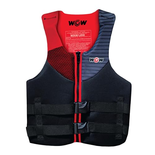 WOW Sports Life Jacket, US Coast Guard Approved Life Vest For Fishing, Kyaking, & Boating PFD, Red - Small/Medium