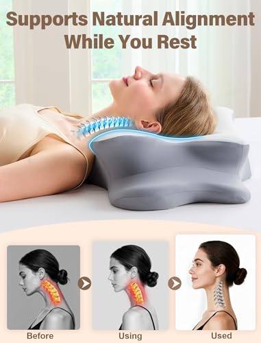 Cervical Neck Pillow for Pain Relief – Ergonomic Memory Foam Pillow for Side Sleeper Contour Orthopedic Bed Pillow for Nec...