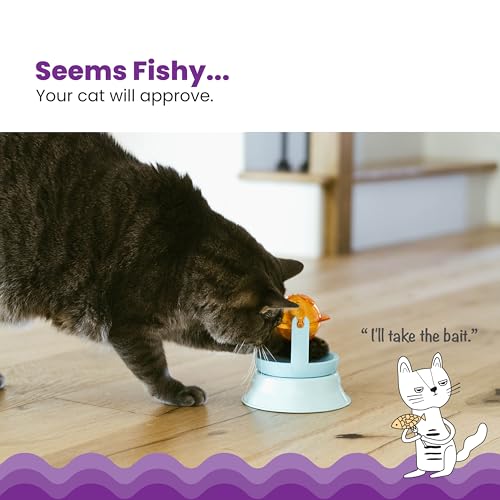 Catstages 2-in-1 Spinning Fish Treat Dispenser Cat Toy, Interactive Puzzle Feeder & Cat Ball Track Add-On, Blue