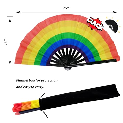 YKuzLx 13‘’ Large Rave Fan for Men Women, Popping Fan for Line Dancing, Decorative Folding Hand Fan for Party, Home Decora...