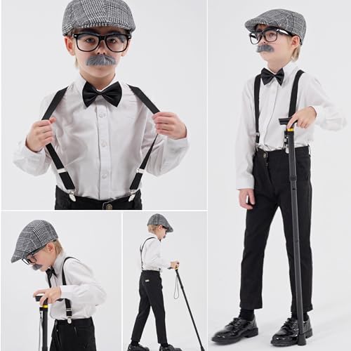 CONNICS Kids 100th day of school costume for Boys, Old man dress up for kid, Old person costume For Boy，Grandpa Costume Kids