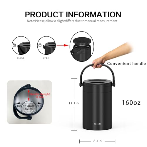 4.8L Insulated Ice Bucket, 5Quart Double Wall Vacuum Stainless Steel Keeps Frozen Longer, insulated Wine Cooler used for P...