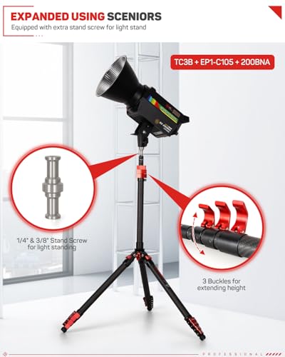 IFOOTAGE Carbon Fiber Camera Pole, 37-108cm/14.6-42.5in Extension Tube With 1/4" 3/8" Screw, Compatible With Tripod/Monopo...