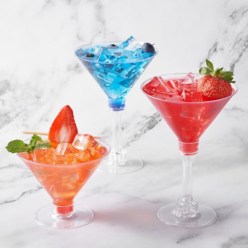 25 Pack Plastic Martini Cocktail Glasses - Reusable Tall Cocktail Glasses for Bar, Margarita, Whiskey, Tequila, Dessert Cu...