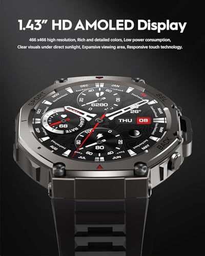 paazomu GPS Smartwatch – 50M Waterproof Outdoor Sports Watch with AMOLED Display, Heart Rate Monitor, 170+ Sports Modes, C...