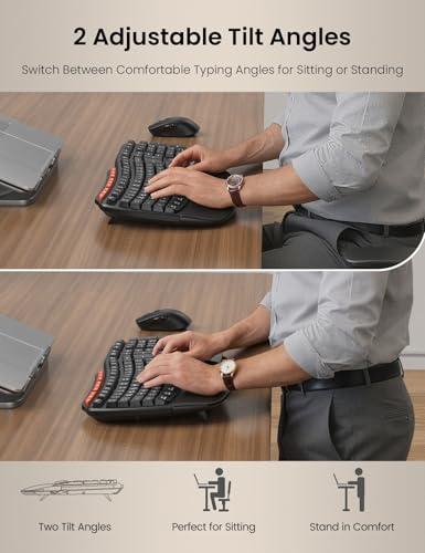 Ergonomic Wireless Keyboard and Mouse Combo, 2.4G Full Size Wave Key Board with Cushioned Palm Rest, Natural Typing, 3 DPI...