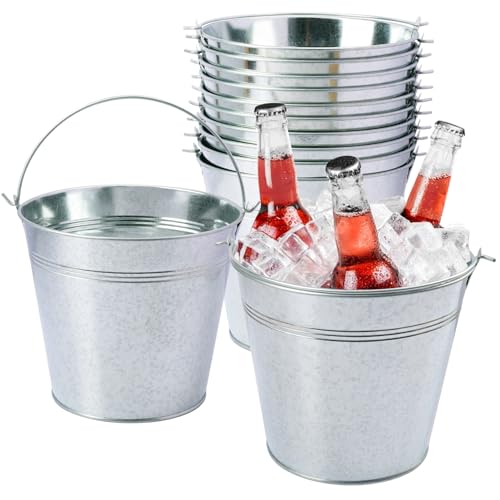 Biugaaufai 12 Pack 7 Inch Galvanized Metal Buckets with Handles, Rustic Metal Ice Buckets for Party Decor, Wedding Favors,...