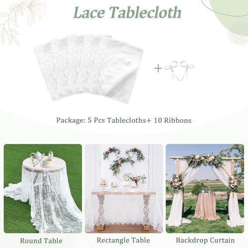 B-COOL White Lace Tablecloth 5 Pack 60 x 120 Inch Wedding Table Cloth Rustic Table Overlay Sheer Table Cloths for Vintage ...