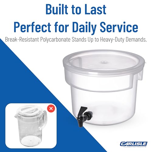 Carlisle FoodService Products Round Beverage Dispenser Drink Dispenser with Spigot for Catering, Plastic, 3 Gallons, Clear