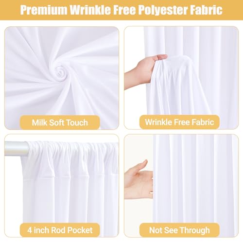 Wish Care 10x10ft White Backdrop Curtains with Lights String for Parties Wrinkle Free White Curtains Soft Fabric Photo Dra...
