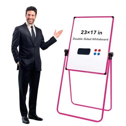 Betorcy Dry Erase Board with Stand - 23"x17" Double Sided Portable Foldable White Board, Height Adjustable Rotating Stand ...