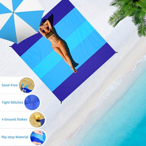 Beach Blanket Waterproof Sandproof Oversized Lightweight 78''×81'' 1-5 Adults Blanket Beach Large Picnic Mat for Travel Ca...