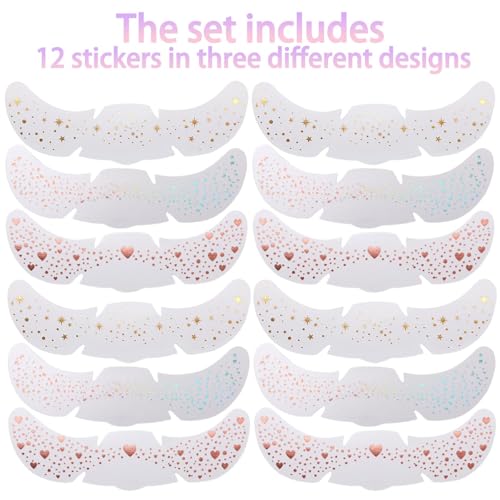 fernfern 12 Sheets Glitter Freckles Stickers for Face and Body, Star and Heart Face Tattoo for Women and Girls, Long Lasti...