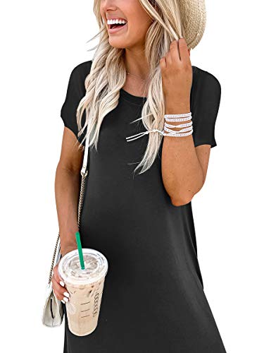 ANRABESS Womens Summer Maxi Dress Short Sleeve Casual Loose Long T Shirt Dresses Split Vacation Beach Sundress Travel Outfits