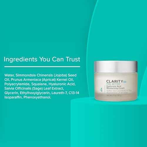 ClarityRx Feel Better Hyaluronic Acid Face Moisturizer, Natural, Plant-Based Moisturizing Cream with Jojoba Oil & Hyaluronic Acid for Hydration, Smooths Dry, Aging Skin, No Parabens, All Skin Types