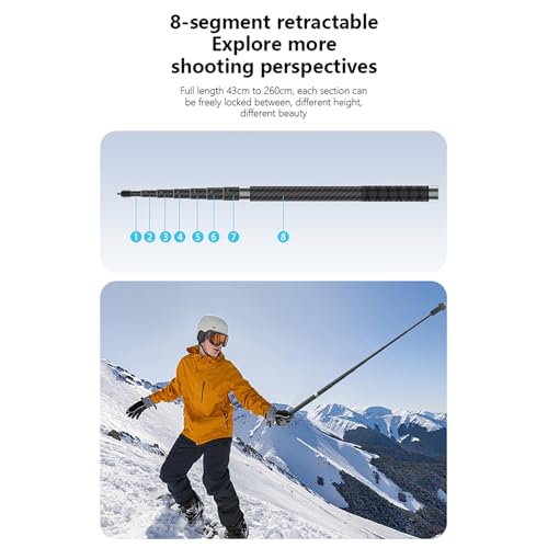 NEOSOU 2.6M/102-inch Invisible Selfie Stick, Carbon Fiber Long Pole Extension Rod for Insta360 X5 X4 X3 DJI Osmo 360 Nano,...