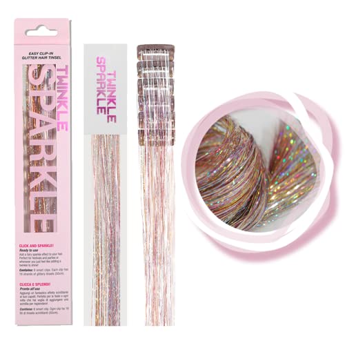 6 Pcs Clip in Hair Tinsle Kit, 19.6 Inch Heat Resistant Glitter Tinsel Hair Extension Clips, Fairy Sparkle Strands Festiva...