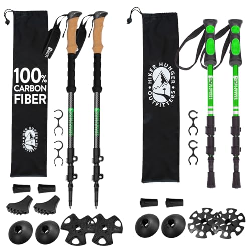 Lightweight Collapsible Trekking Poles for Kids (Green) & Carbon Fiber Aluminum Walking Sticks with Cork Grips (3k Black &...