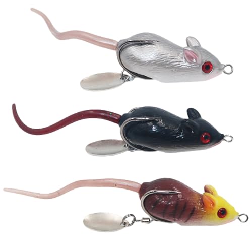 Rat Lure, Mouse Fishing Lure Top Water Baits for Bass Fishing, Weedless Soft Mice Artificial Stuff Jig Hooks for Saltwater...