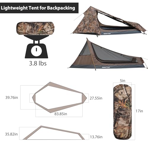 GEERTOP Ultralight Bivy Tent for 1 Person 3 Season Waterproof Single Person Backpacking Tent for Camping Hiking Backpack T...