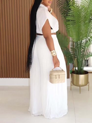 KEYUFANG Women's Summer 2 Piece Outfits Wrap V Neck Crop Top and Wide Leg Pants Sets Casual Vacation Outfits