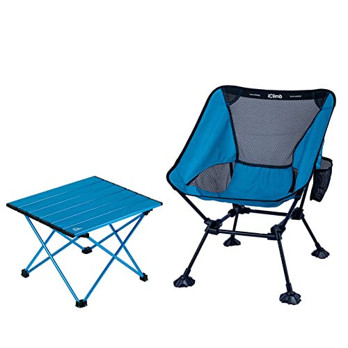 iClimb 1 Folding Table and 1 Anti-Sinking Large Feet Chair Bundle, Ultralight Compact for Adults Outdoor Backpacking Hikin...
