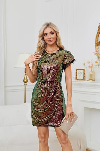 GRACE KARIN Women's Sparkly Sequin Dress Cap Sleeve Party Cocktail Holiday Dress Elegant Glitter Sparkly Dresses for Women