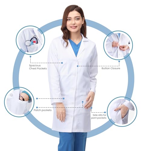 NY Threads Professional White Lab Coat for Women, Long Sleeve Medical Coat