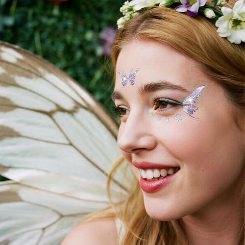 JoyfulGlam Glitter Fairy Makeup Kit Accessories For Women Butterfly Face Temporary Tattoos Stickers For Eyes Princess Rave...