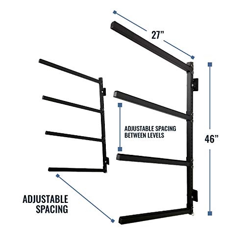 StoreYourBoard 4 Paddleboard Storage Rack, Adjustable Wall Mounted Indoor Garage Organizer, Standup Holds SUPs and Kayaks