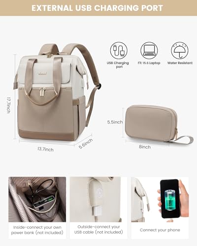 LOVEVOOK Laptop Backpack for Women, 15.6 Inch Work Laptop Bag with USB Port, Fashion Teacher Nurse Backpack Purse, Waterpr...