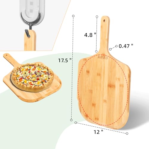 JIAFUEO Pizza Peel 12 inch, Bamboo Pizza Paddle Spatula - Wooden Serving Board, Oven Accessory for Baking Homemade, Wood C...