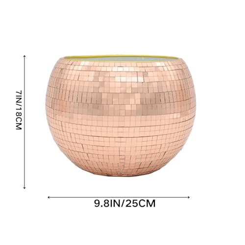 Rose Gold Disco Ball Ice Bucket - Mirror Ball Cooler, Reflective Rose Gold Drink Holder, Shiny Ice Bucket for Parties, Wed...
