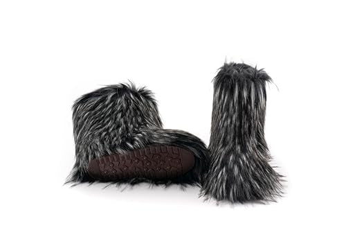 IXU Women's Faux Fur Boot Furry Fluffy Round Toe Suede Snow Winter Women Boots Comfy Plush Warm Short Outdoor Indoor Flat ...