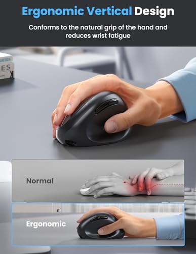 TECKNET Ergonomic Mouse, Bluetooth Wireless Vertical Mouse, Rechargeable Battery, Quiet Clicks, 4800 DPI Adjustable, BT5....